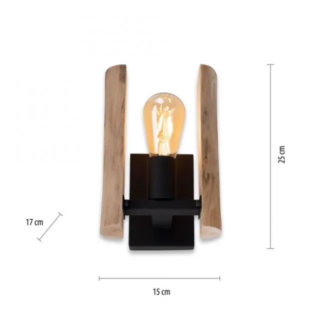 LED Wandleuchte Naturholz rustikal mattschwarz 1 flammige Flur Wohnzimmer