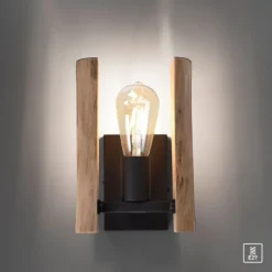 LED Wandleuchte Naturholz rustikal mattschwarz 1 flammige Flur Wohnzimmer
