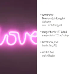 LED Wandleuchte pink love USB Schnurschalter Deko Schriftzug