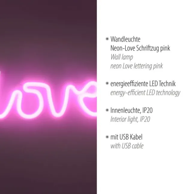 LED Wandleuchte pink love USB Schnurschalter Deko Schriftzug