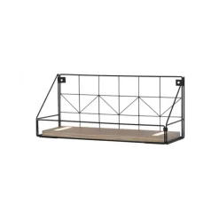 LED Wandleuchte Regal 46x16x20cm schwarz Boden aus Holz warmweiß Schalter