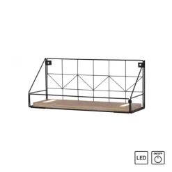 LED Wandleuchte Regal 46x16x20cm schwarz Boden aus Holz warmweiß Schalter