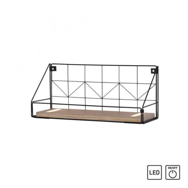 LED Wandleuchte Regal 46x16x20cm schwarz Boden aus Holz warmweiß Schalter