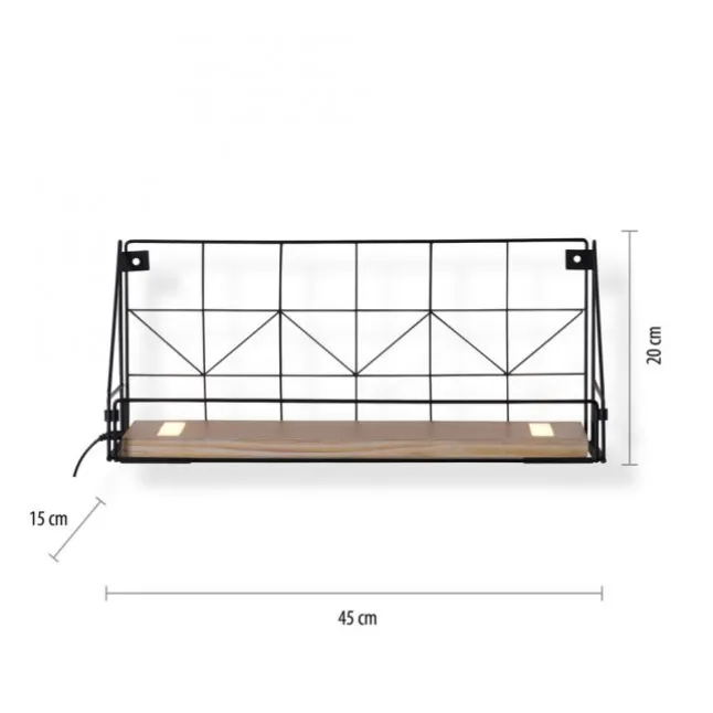 LED Wandleuchte Regal 46x16x20cm schwarz Boden aus Holz warmweiß Schalter