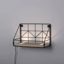 LED Wandleuchte Regal 31x16,5x20cm schwarz Boden aus Holz warmweiß Schalter