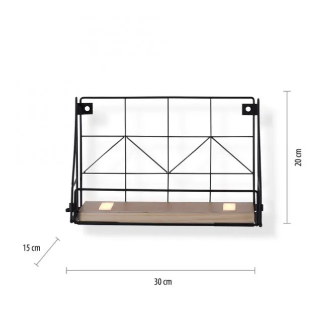 LED Wandleuchte Regal 31x16,5x20cm schwarz Boden aus Holz warmweiß Schalter