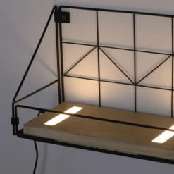 LED Wandleuchte Regal 31x16,5x20cm schwarz Boden aus Holz warmweiß Schalter