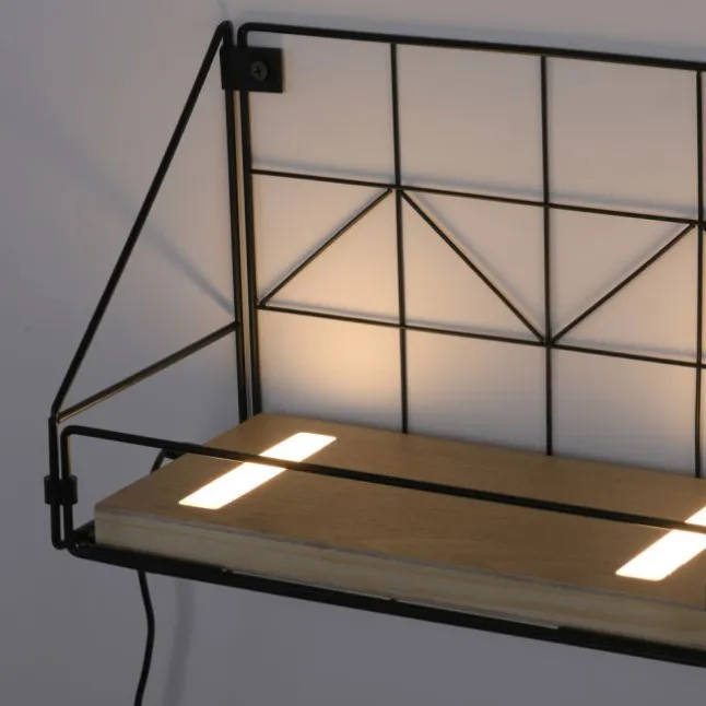 LED Wandleuchte Regal 31x16,5x20cm schwarz Boden aus Holz warmweiß Schalter