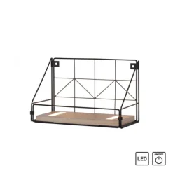LED Wandleuchte Regal 31x16,5x20cm schwarz Boden aus Holz warmweiß Schalter