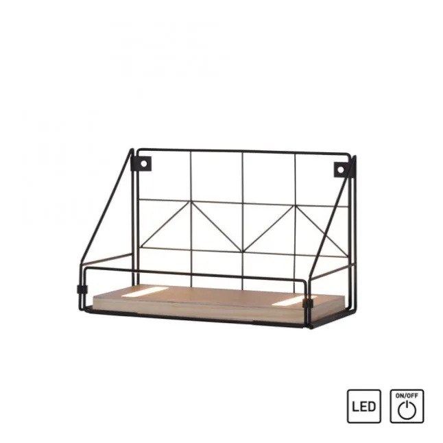 LED Wandleuchte Regal 31x16,5x20cm schwarz Boden aus Holz warmweiß Schalter
