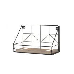 LED Wandleuchte Regal 31x16,5x20cm schwarz Boden aus Holz warmweiß Schalter