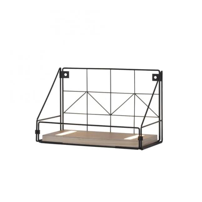 LED Wandleuchte Regal 31x16,5x20cm schwarz Boden aus Holz warmweiß Schalter