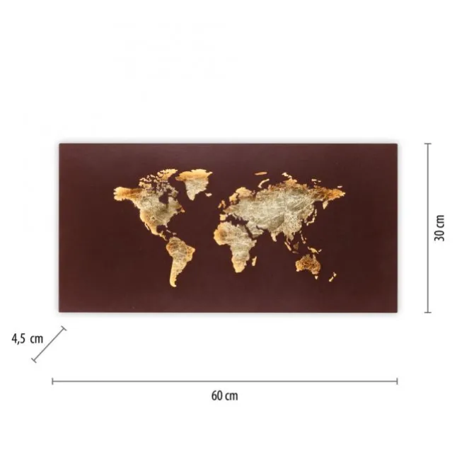 LED Wandleuchte rost Weltkarte beleuchtet goldfarbig wamweiß Wandbild