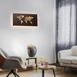 LED Wandleuchte rost Weltkarte beleuchtet goldfarbig wamweiß Wandbild