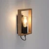 LED Wandleuchte, schwarz, Holzrahmen, Wippschalter, Metall, 1 flammige Wandlampe