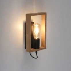 LED Wandleuchte, schwarz, Holzrahmen, Wippschalter, Metall, 1 flammige Wandlampe