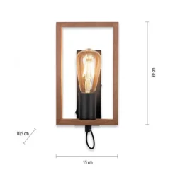 LED Wandleuchte, schwarz, Holzrahmen, Wippschalter, Metall, 1 flammige Wandlampe
