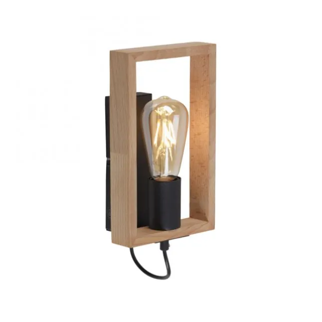 LED Wandleuchte, schwarz, Holzrahmen, Wippschalter, Metall, 1 flammige Wandlampe