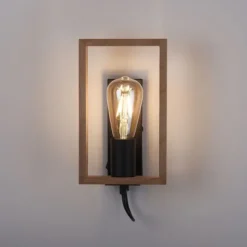 LED Wandleuchte, schwarz, Holzrahmen, Wippschalter, Metall, 1 flammige Wandlampe