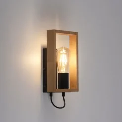 LED Wandleuchte, schwarz, Holzrahmen, Wippschalter, Metall, 1 flammige Wandlampe