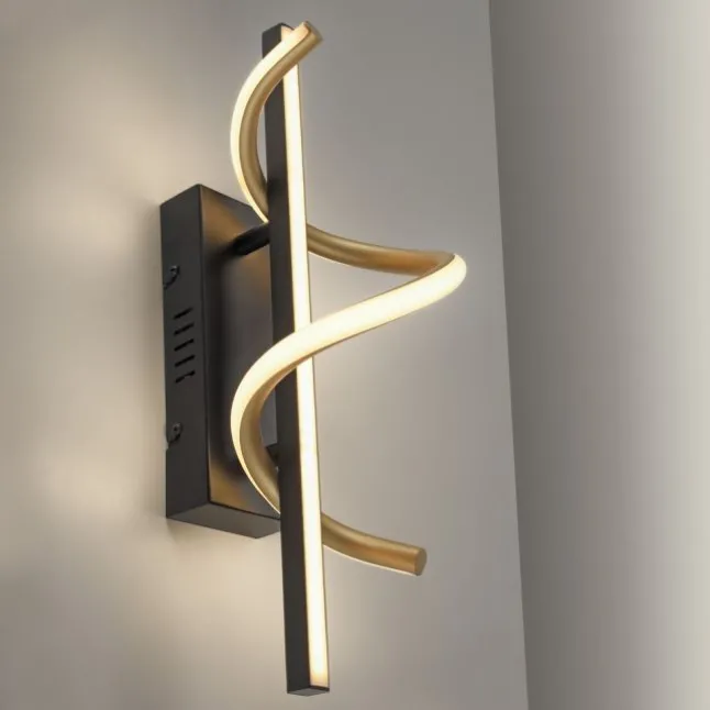 LED Wandleuchte schwarz messing dimmbar in 3 Stufen geschwungen