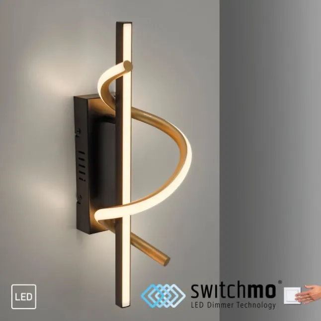 LED Wandleuchte schwarz messing dimmbar in 3 Stufen geschwungen