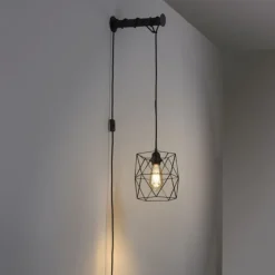 LED Wandleuchte schwarz mit Halterung Schalter höhenverstellbar Schnurschalter