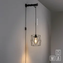 LED Wandleuchte schwarz mit Halterung Schalter höhenverstellbar Schnurschalter