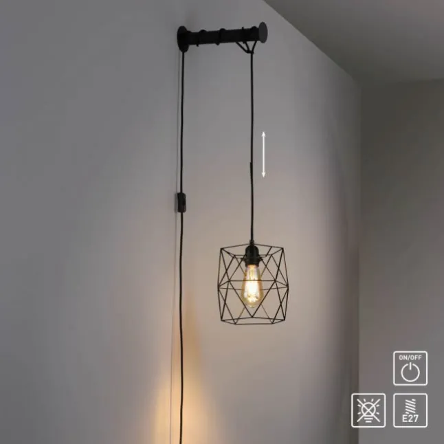 LED Wandleuchte schwarz mit Halterung Schalter höhenverstellbar Schnurschalter