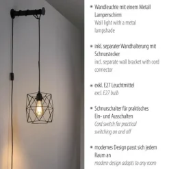 LED Wandleuchte schwarz mit Halterung Schalter höhenverstellbar Schnurschalter