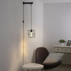 LED Wandleuchte schwarz mit Halterung Schalter höhenverstellbar Schnurschalter