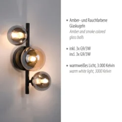 LED Wandleuchte schwarz Rauchglas Amberglas modern warmweiß