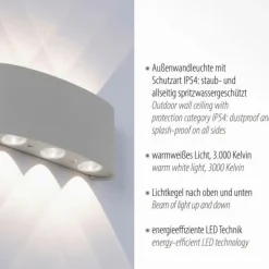 LED-Wandleuchte, silberfarben, halbrund, 6-flammig, warmweiße Lichtfarbe