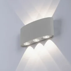 LED-Wandleuchte, silberfarben, halbrund, 6-flammig, warmweiße Lichtfarbe