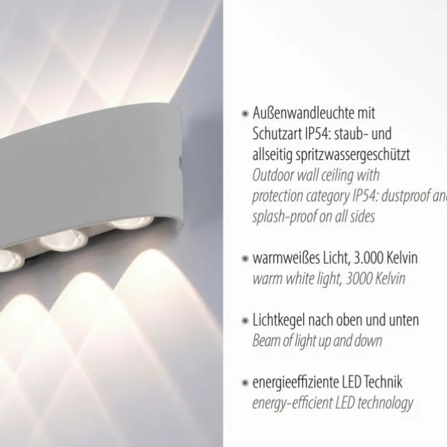 LED-Wandleuchte, silberfarben, ovale Form, warmweiße Lichtfarbe, modern