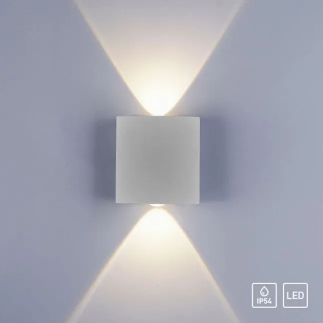 LED-Wandleuchte, silberfarben, halbrunder Form, Up+Down, Lichtkegel