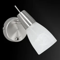 LED-Wandleuchte, Stahl, Kippschalter, Alabasterglas, dreh und schwenkbar