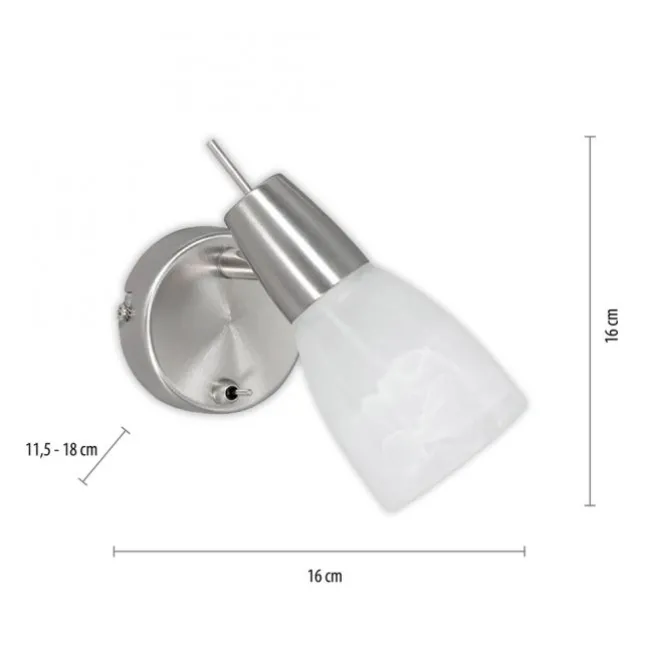 LED-Wandleuchte, Stahl, Kippschalter, Alabasterglas, dreh und schwenkbar