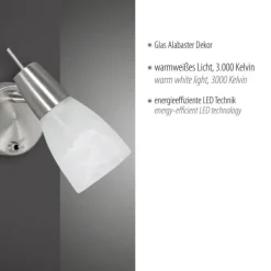 LED-Wandleuchte, Stahl, Kippschalter, Alabasterglas, dreh und schwenkbar