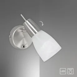 LED-Wandleuchte, Stahl, Kippschalter, Alabasterglas, dreh und schwenkbar