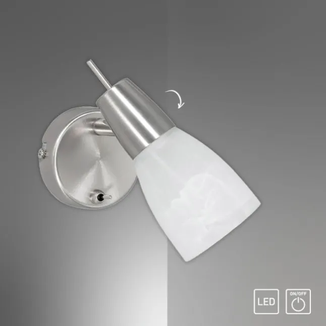LED-Wandleuchte, Stahl, Kippschalter, Alabasterglas, dreh und schwenkbar
