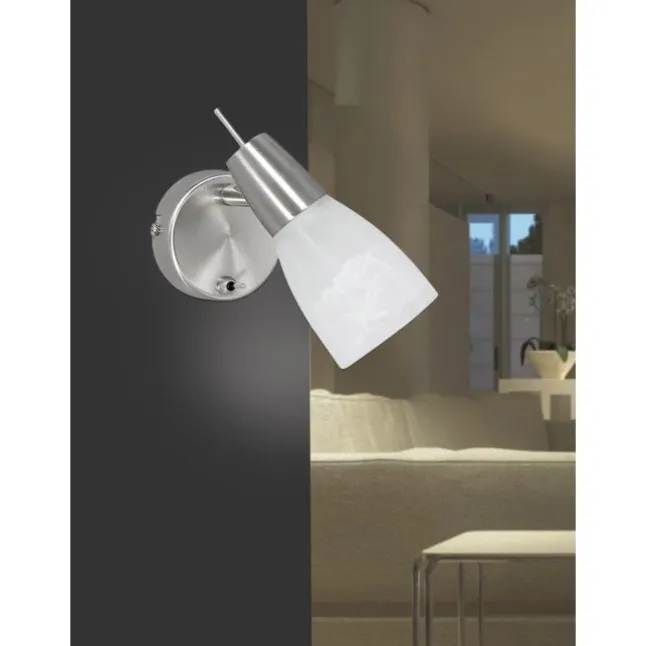 LED-Wandleuchte, Stahl, Kippschalter, Alabasterglas, dreh und schwenkbar