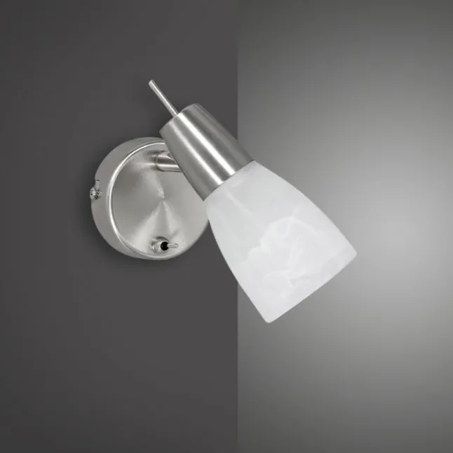 LED-Wandleuchte, Stahl, Kippschalter, Alabasterglas, dreh und schwenkbar