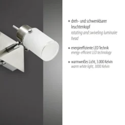 LED-Wandleuchte, verstellbaren Leuchtkopf, Wippschalter, satiniertes Glas