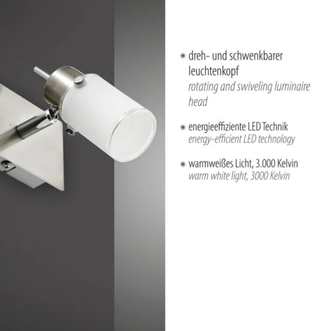 LED-Wandleuchte, verstellbaren Leuchtkopf, Wippschalter, satiniertes Glas