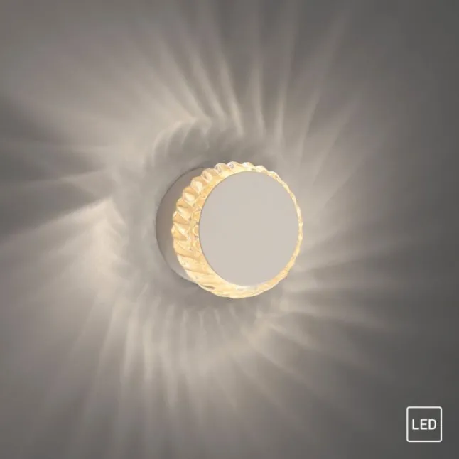 LED Wandleuchte weiß Kristallrand rund 3000K warmweiß Dekolampe