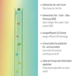 LED-Wassersäule, RGB, Farbwechsel, bunte Fische, modern