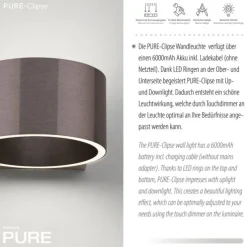 Paul Neuhaus Akku Wandleuchte PURE Clipse dark metal brown