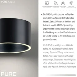 Paul Neuhaus Akku Wandleuchte PURE Clipse mystic grey