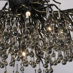 Paul Neuhaus Deckenleuchte ICICLE, schwarz, Kristallanhänger, 14-flammig